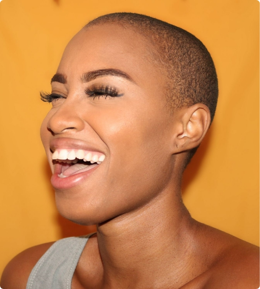 happy smiling lady on an orange background